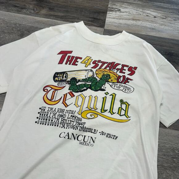 Vintage The 4 Stages of Tequila Cancun Mexico Mens M Single Stitch Funny T-Shirt - Picture 1 of 7